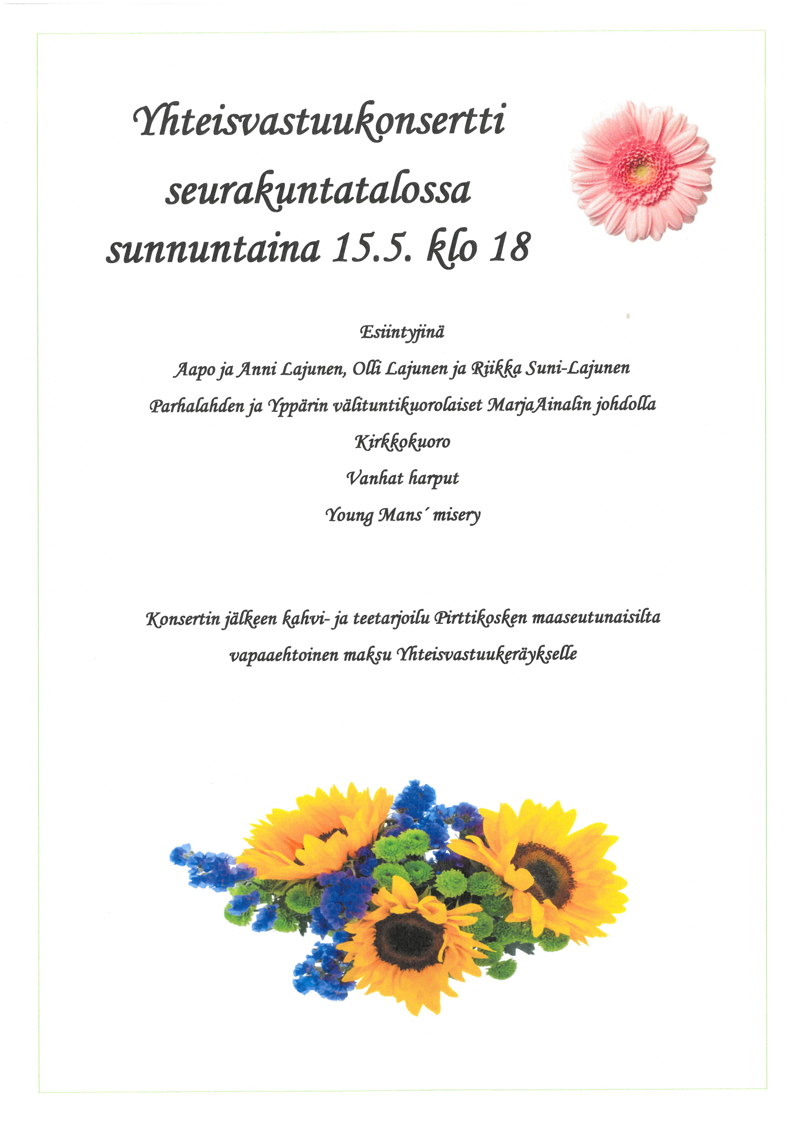 Yhteisvastuukonsertti Pyhäjoen seurakuntatalossa 15.5. klo 18.